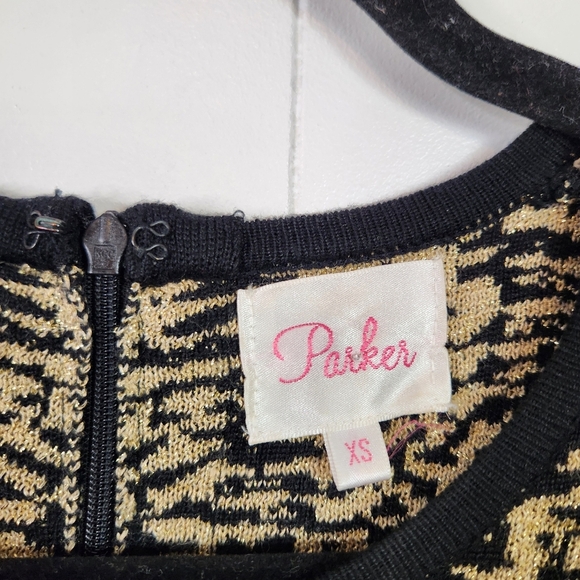 Parker Black Gold Knit Long Sleeve Knit Mini Bodycon Sweater Dress Size XS Cute - Picture 7 of 13